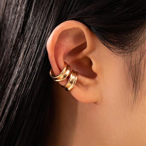 2Pcs Ear Cuffs Non Piercing Earrings for Women Dainty Gold Metal Huggige Hoops Cuff Cartilage Earring Trendy Fake No Pierced Statement Jewelry in Saudi Arabia