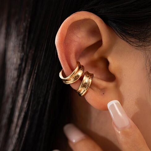 2Pcs Ear Cuffs Non Piercing Earrings for Women Dainty Gold Metal Huggige Hoops Cuff Cartilage Earring Trendy Fake No Pierced Statement Jewelry in Saudi Arabia