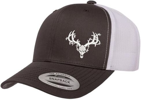 Deer Trucker Hat Adjustable Snapback Baseball Cap with Embroidered Barb Wire Deer Skull for Men & Women in Kuwait