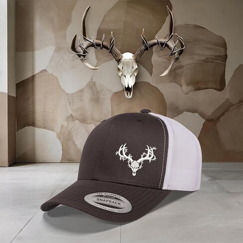 Deer Trucker Hat Adjustable Snapback Baseball Cap with Embroidered Barb Wire Deer Skull for Men & Women in Kuwait