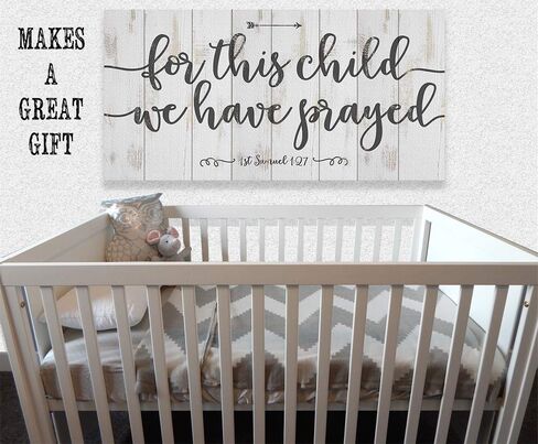 For This Child We Have Prayed - Great Nursery Bible Verse Decor, Farmhouse Christian Home Display, Scripture Baby Shower Newborn Gift for Boys and Girls, 12x24 Wood Style Look Stretched Canvas Art in Saudi Arabia
