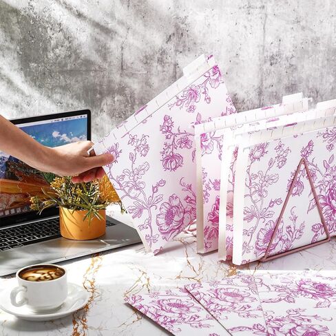 20 Pcs Blue Floral Decorative Hanging Letter Size Cute File Folders Designer Floral Folders File Organizer for Filing Cabinet Office Home with 1/5 Cut Adjustable Tabs in Kuwait