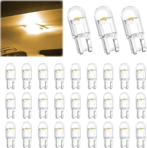 30 PCS Car 194 LED Bulbs, 168 2825 W5W T10 Wedge COB LED Replacement Bulb, 6000K License Plate Light Bulb, Error Free Interior Bulb for Dashboard Light, Dome Lights,License Plate Lights (Yellow) in Saudi Arabia