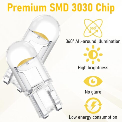 30 PCS Car 194 LED Bulbs, 168 2825 W5W T10 Wedge COB LED Replacement Bulb, 6000K License Plate Light Bulb, Error Free Interior Bulb for Dashboard Light, Dome Lights,License Plate Lights (Yellow) in Saudi Arabia