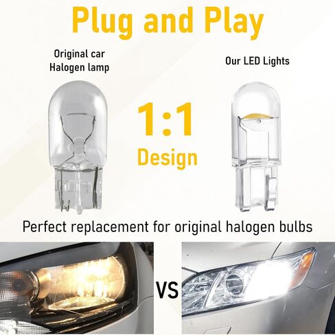 30 PCS Car 194 LED Bulbs, 168 2825 W5W T10 Wedge COB LED Replacement Bulb, 6000K License Plate Light Bulb, Error Free Interior Bulb for Dashboard Light, Dome Lights,License Plate Lights (Yellow) in Saudi Arabia