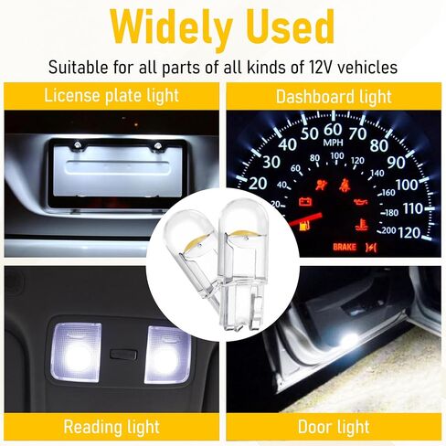 30 PCS Car 194 LED Bulbs, 168 2825 W5W T10 Wedge COB LED Replacement Bulb, 6000K License Plate Light Bulb, Error Free Interior Bulb for Dashboard Light, Dome Lights,License Plate Lights (Yellow) in Saudi Arabia