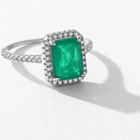 14K Gold Emerald Engagement Ring, Elegant Rectangle Design, Stylish Gift for Women for Any Occasions in Saudi Arabia
