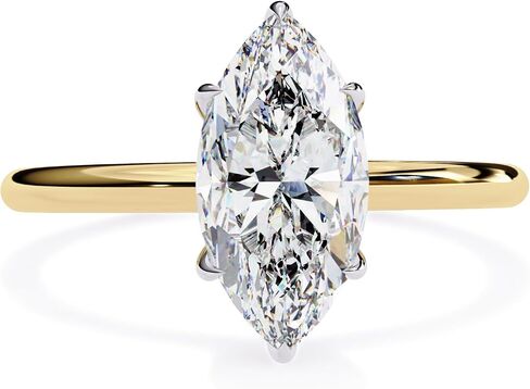 Solitaire Wedding Engagement Ring for Women | Center 12x6mm Marquise Cut Lab Created Moissanite Stackable Band Promise Rings in 10K / 14K Solid Gold or 925 Sterling Silver Jewelry Gift for Her in Saudi Arabia