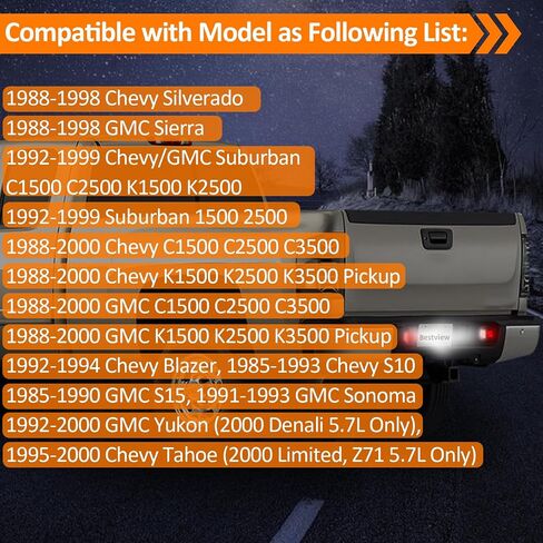 Bestview LED License Plate Lights Tag Lamp Assembly Red OLED Neon Tube for 1988-1999 Chevy GMC Silverado Sierra C/K Series 1500 2500 3500 Suburban Blazer S10 Tahoe Yukon Sonoma S15 Chrome housing in Saudi Arabia
