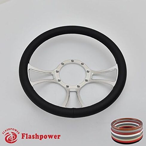 Flashpower 14'' Viral Billet Full Wrap 9 Bolts Steering Wheel with 2'' Dish and Horn Button (Black) in Saudi Arabia