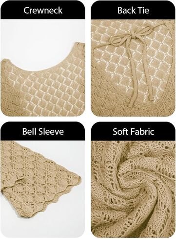 Fisoew Women's Swimsuit Cove Cover Ups Summer Long Sleeve Tie Back Fringe Hem Hem Beach Vacation Frick Maxi in Saudi Arabia