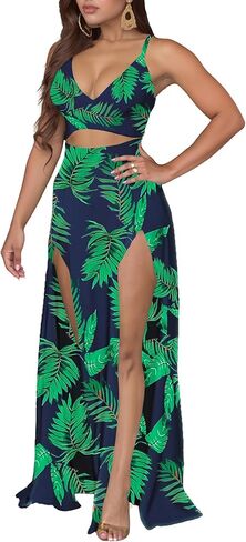 مجموعتين من مجموعات للنساء الصيف مثير مزدوج عالي الانقسام الفساتين Maxi تنورة مجموعة الشاطئ تغطية ملابس السباحة UPS in Kuwait