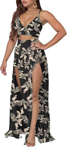 2 Piece Sets for Women Summer Sexy Double High Split Maxi Dresses Skirt Set Beach Swimwear Cover Ups Vacation Outfits in Saudi Arabia
