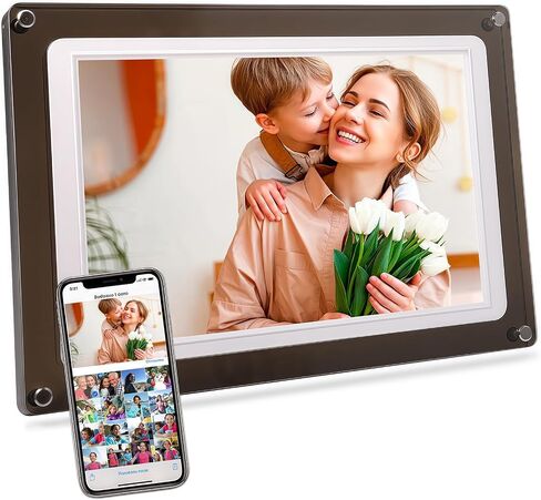 Frameo 10.1 Inch WiFi Digital Picture Frame - Acrylic Digital Video Frame, 32GB Memory, 1280x800 IPS LCD Touch Screen Electronic Photo Frame, Instant Wireless Share Photos from Anywhere in Kuwait