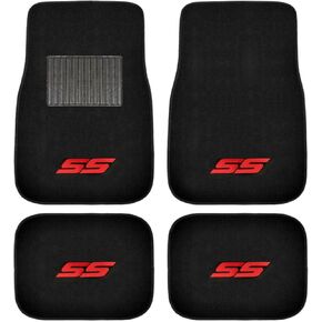 A Set of 4 Universal Fit Front and Rear Logo Plush Carpet Floor Mats - Racing Red SS in Kuwait