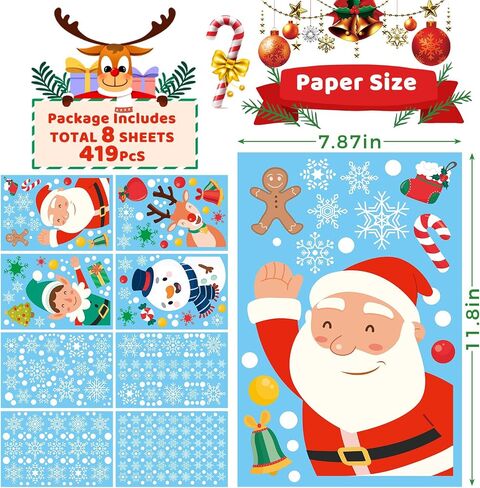 419PCS Christmas Window Stickers,Double Sided Snowflake Cling, Decorations for Glass and in Indoor,Gifts for Xmas Holiday Home Office Decor in Saudi Arabia