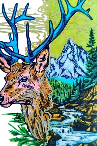 Totem Animal Deer №1 ، الرسم الأصلي المرسومة باليد ، لوحة علامة ، 4 × 6 بوصات ، دون إطار in Saudi Arabia