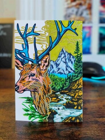 Totem Animal Deer №1 ، الرسم الأصلي المرسومة باليد ، لوحة علامة ، 4 × 6 بوصات ، دون إطار in Saudi Arabia