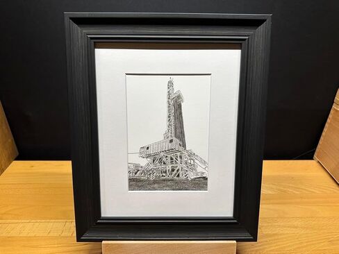 Oilfield Oil Gas Drilling Rig Graphite Pencil Art Sketch Drawing Print Picture Limited Edition Titled 'What Flows Beneath' by David Allen (8x10 Black Frame & Print) in Saudi Arabia