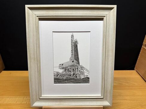 Oilfield Oil Gas Drilling Rig Graphite Pencil Art Sketch Drawing Print Picture Limited Edition Titled 'What Flows Beneath' by David Allen (8x10 Black Frame & Print) in Saudi Arabia