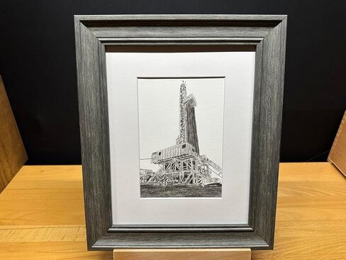 Oilfield Oil Gas Drilling Rig Graphite Pencil Art Sketch Drawing Print Picture Limited Edition Titled 'What Flows Beneath' by David Allen (8x10 Black Frame & Print) in Saudi Arabia