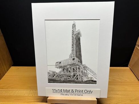 Oilfield Oil Gas Drilling Rig Graphite Pencil Art Sketch Drawing Print Picture Limited Edition Titled 'What Flows Beneath' by David Allen (8x10 Black Frame & Print) in Saudi Arabia