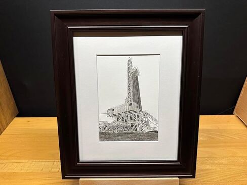 Oilfield Oil Gas Drilling Rig Graphite Pencil Art Sketch Drawing Print Picture Limited Edition Titled 'What Flows Beneath' by David Allen (8x10 Black Frame & Print) in Saudi Arabia