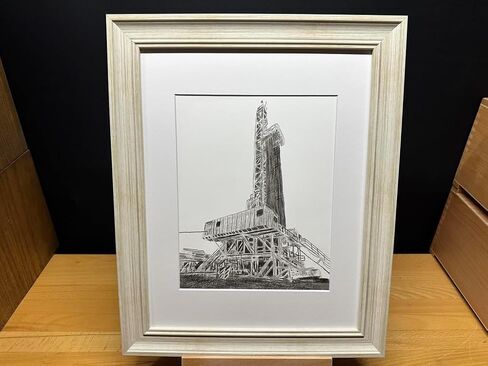 Oilfield Oil Gas Drilling Rig Graphite Pencil Art Sketch Drawing Print Picture Limited Edition Titled 'What Flows Beneath' by David Allen (8x10 Black Frame & Print) in Saudi Arabia