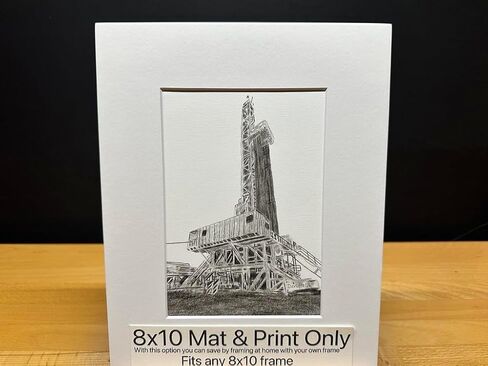 Oilfield Oil Gas Drilling Rig Graphite Pencil Art Sketch Drawing Print Picture Limited Edition Titled 'What Flows Beneath' by David Allen (8x10 Black Frame & Print) in Saudi Arabia