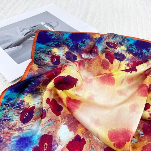 100 ٪ Mulberry Silk Scarf 21 "x21" خفيفة الوزن رقمي رقمي صغير مربع للنساء ، Bandana Neckerchief Fashion in Kuwait