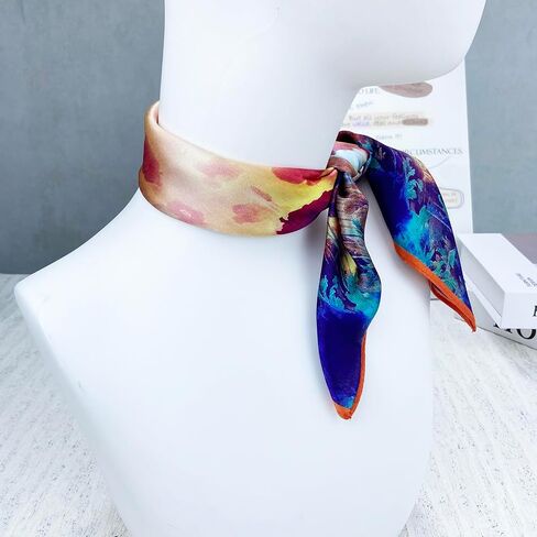 100 ٪ Mulberry Silk Scarf 21 "x21" خفيفة الوزن رقمي رقمي صغير مربع للنساء ، Bandana Neckerchief Fashion in Kuwait