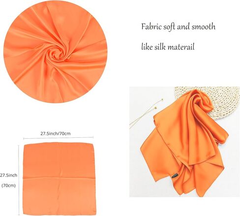 CHUNG Women's Square Satin Scarf 27.5" Bandanas Solid 50s Retro Neck Scarves Emulation Silk Handbag Hair Ribbons Necktie in Kuwait