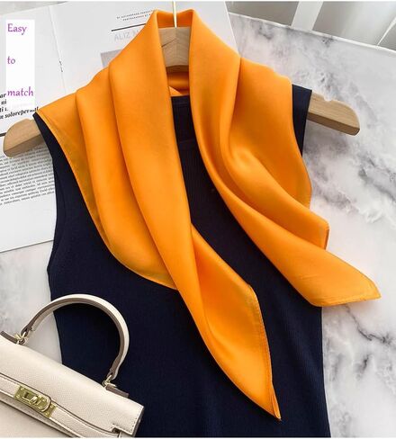 CHUNG Women's Square Satin Scarf 27.5" Bandanas Solid 50s Retro Neck Scarves Emulation Silk Handbag Hair Ribbons Necktie in Kuwait