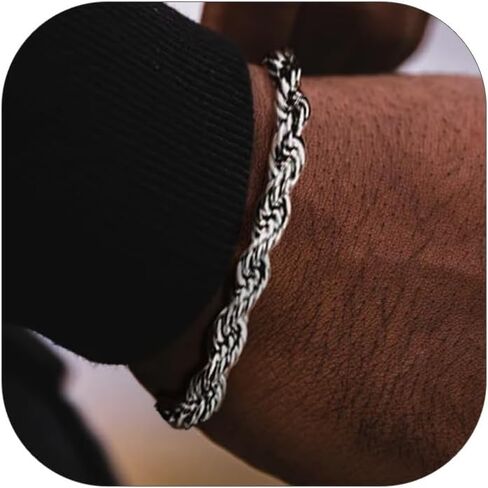 ChainsHouse Chain Bracelet for Men, Twisted Rope Bracelets Stainless Steel/Black/14K Gold Metal Plated Wrist Chain, 3mm/6mm Width, 8.3", Send Gift Box in Saudi Arabia