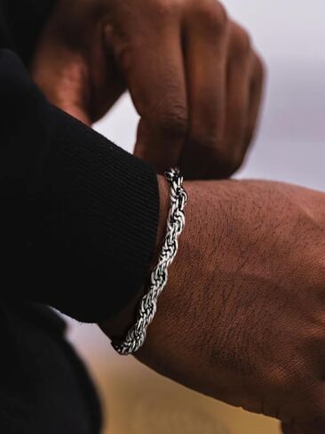 ChainsHouse Chain Bracelet for Men, Twisted Rope Bracelets Stainless Steel/Black/14K Gold Metal Plated Wrist Chain, 3mm/6mm Width, 8.3", Send Gift Box in Saudi Arabia