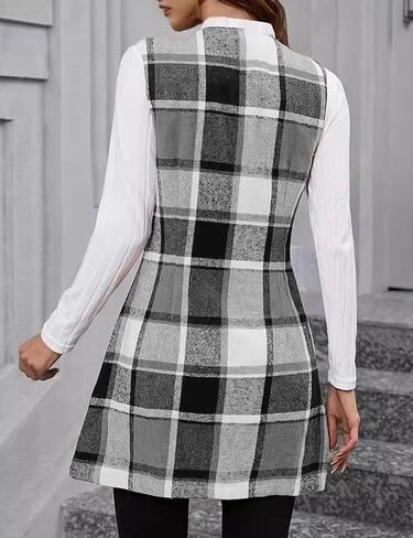 IDEALSANXUN Long Plaid Vest for Women Fall Winter Trench Coat Sleeveless Blazer Jacket Cardigan Wool Vest Top Waistcoat in Saudi Arabia