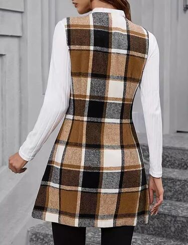 IDEALSANXUN Long Plaid Vest for Women Fall Winter Trench Coat Sleeveless Blazer Jacket Cardigan Wool Vest Top Waistcoat in Saudi Arabia