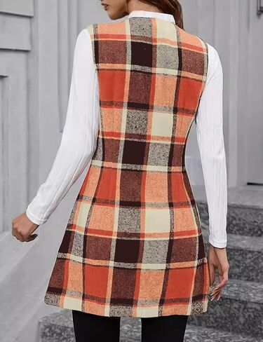 IDEALSANXUN Long Plaid Vest for Women Fall Winter Trench Coat Sleeveless Blazer Jacket Cardigan Wool Vest Top Waistcoat in Saudi Arabia