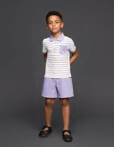 Toddler Kid Boy Clothes Textured Striped Polo Collar Top Summer Shorts 2PC Summer Outfit Set in Kuwait