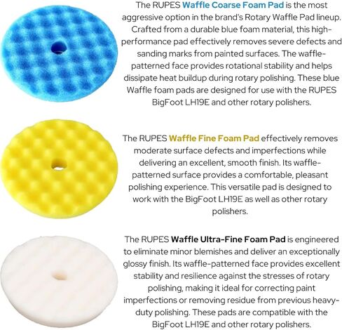RUPES WF Series 5.5" Rotary Waffle Foam Pads Bundle - Includes 2 Coarse, 2 Fine and 2 Ultra-Fine Foam Pads - Tailored to Meet The Diverse Needs of Automotive Detailing in Saudi Arabia