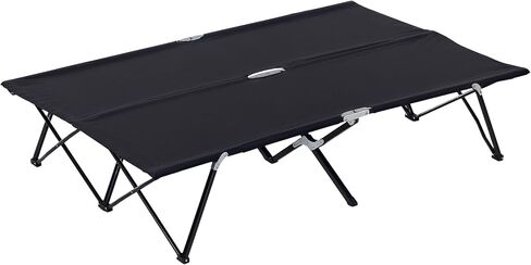 Outsunny 2 Person Folding Camping Cot for Adults, 50" Extra Wide Outdoor Portable Sleeping Cot with Carry Bag, Elevated Camping Bed, Beach Hiking, Black in Kuwait