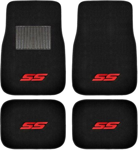 A Set of 4 Universal Fit Front and Rear Logo Plush Carpet Floor Mats - Racing Red SS in Kuwait