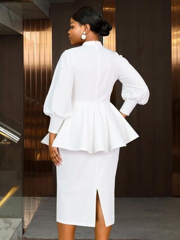 AOMEI Business Suit Sets for Women's 2 Piece Outfits V Neck Peplum Tops Floral Applique Formal Pencil Midi Skirt Suit… in Saudi Arabia