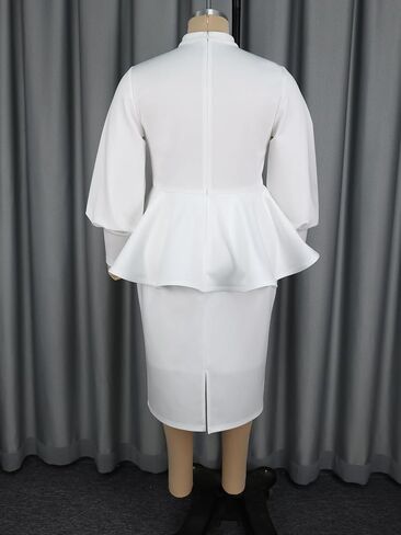AOMEI Business Suit Sets for Women's 2 Piece Outfits V Neck Peplum Tops Floral Applique Formal Pencil Midi Skirt Suit… in Saudi Arabia