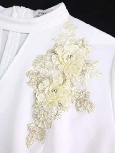 AOMEI Business Suit Sets for Women's 2 Piece Outfits V Neck Peplum Tops Floral Applique Formal Pencil Midi Skirt Suit… in Saudi Arabia