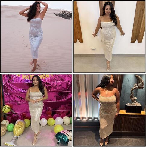 Women's Sequins Midi Dress Sexy Back Slit Spaghetti Strap Bodycon Long Dress Summer Sparkly Party Dresses in Saudi Arabia