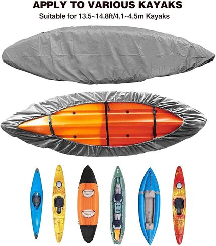 أغطية قوارب الكاياك المقاومة للماء من ريدكامب، أغطية زورق للحماية من الأشعة فوق البنفسجية ضد الغبار وإكسسوارات الكاياك للتخزين الداخلي والخارجي، مناسبة لـ 3.1-3.5 م/10.2-11.5 قدم، مموهة in Kuwait