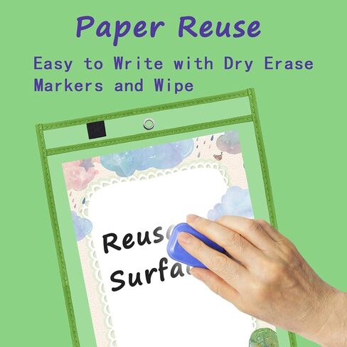 Antner 30 Packs Oversized Dry Erase Pockets Reusable Sleeves 10x13 Job Ticket Holders, Clear Plastic Dry Erase Pouches Heavy Duty Sheet Protectors for Teacher School Classroom Office Supplies, Black in Kuwait