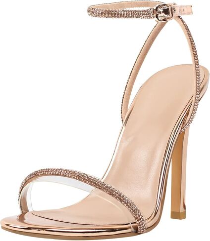 richealnini Rhinestones Strappy Sandals for Women Ankle Strap Stiletto High Heels Sexy Heels for Women Crystal Heels Diamond Heeled Sandals Gold Party Dancing Shoes Size 12 in Saudi Arabia