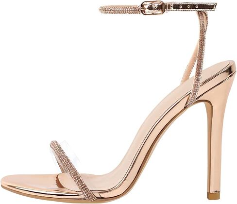 richealnini Rhinestones Strappy Sandals for Women Ankle Strap Stiletto High Heels Sexy Heels for Women Crystal Heels Diamond Heeled Sandals Gold Party Dancing Shoes Size 12 in Saudi Arabia